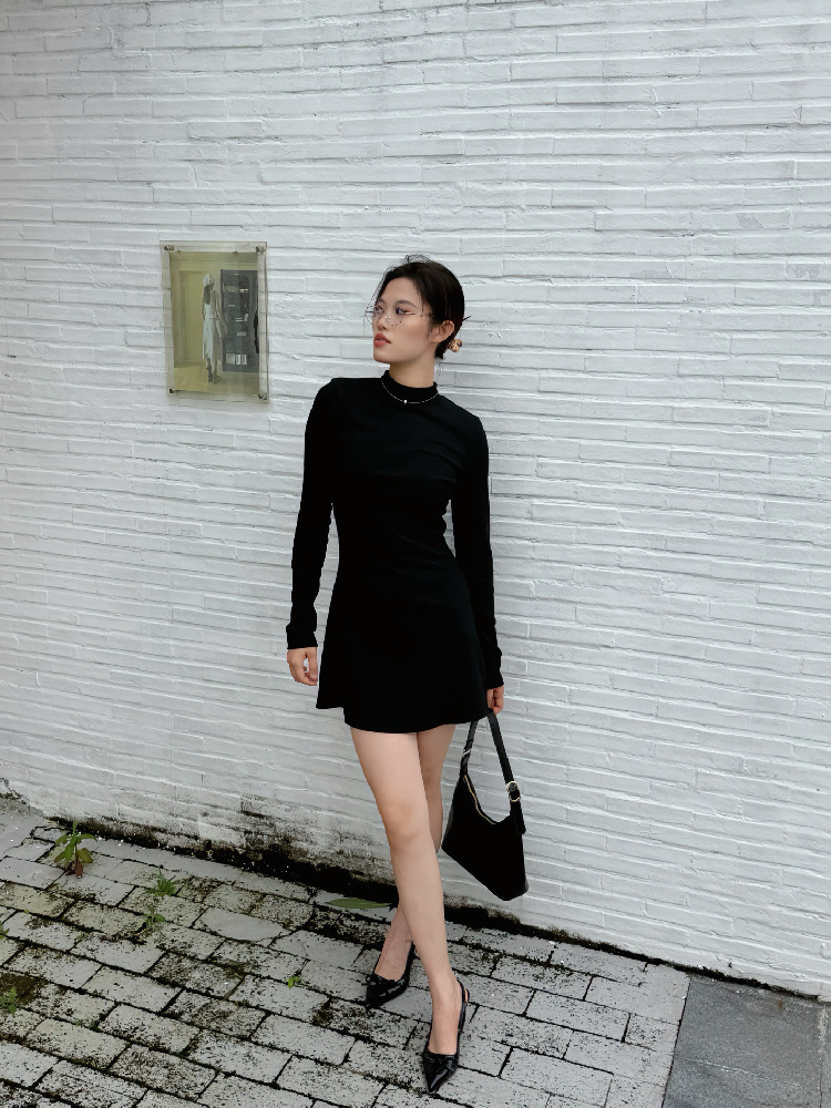 YIMEI气质半高领长袖短裙